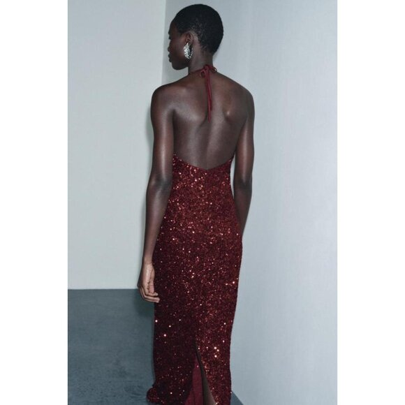ZARA SEQUIN V-NECK DRESS - Picture 7 of 9